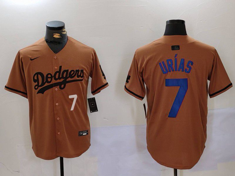 Men Los Angeles Dodgers #7 Urias army green joint name 2024 Nike MLB Jersey style 3